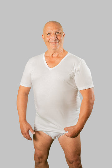 Majica za močnejše postave 20Nodi 1001 Črna Bela V izrez 3xl do 10xl
